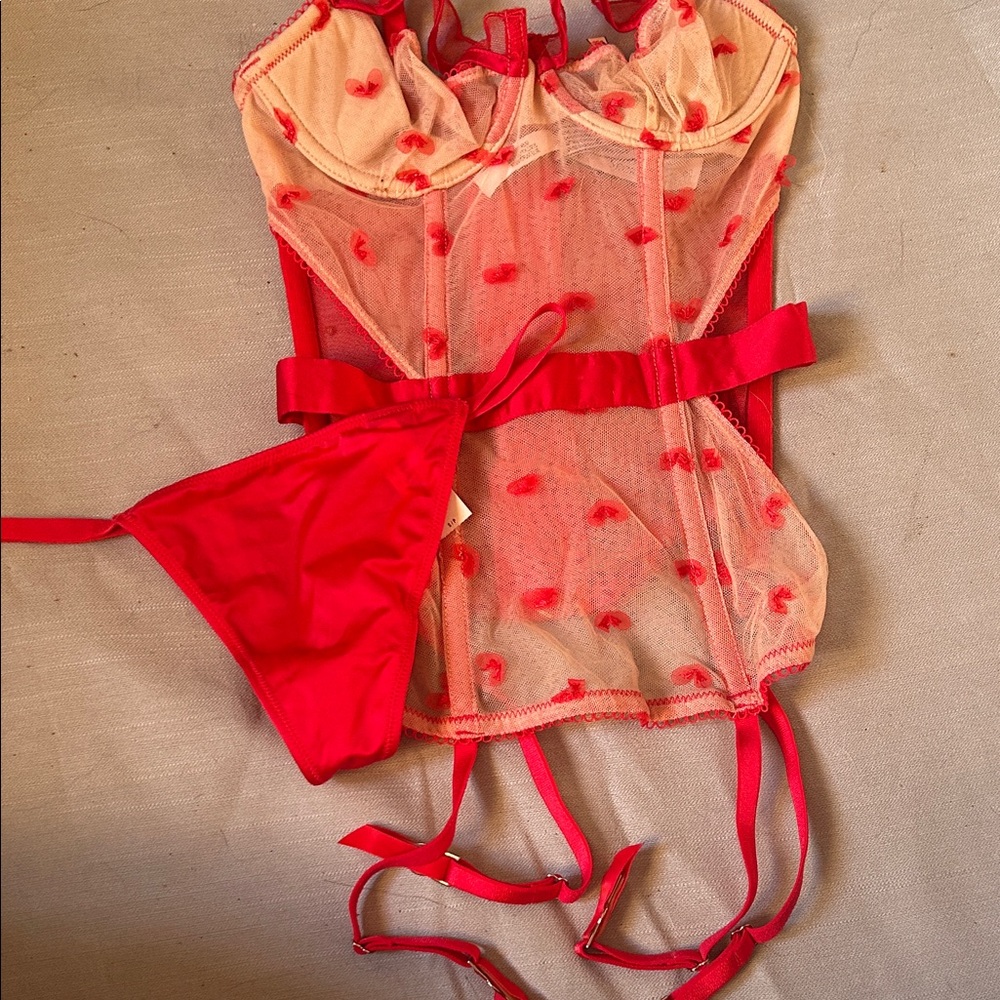 Victoria's Secret Red and Cream Lingerie Set